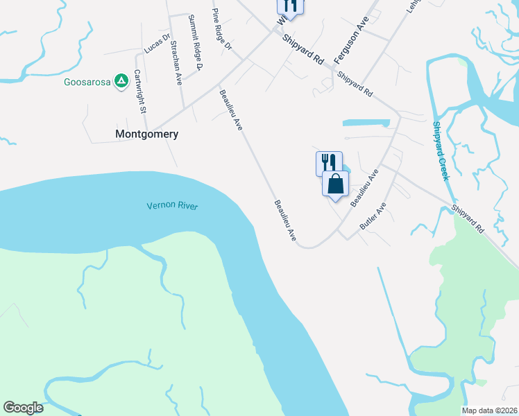 map of restaurants, bars, coffee shops, grocery stores, and more near 490 Beaulieu Avenue in Savannah