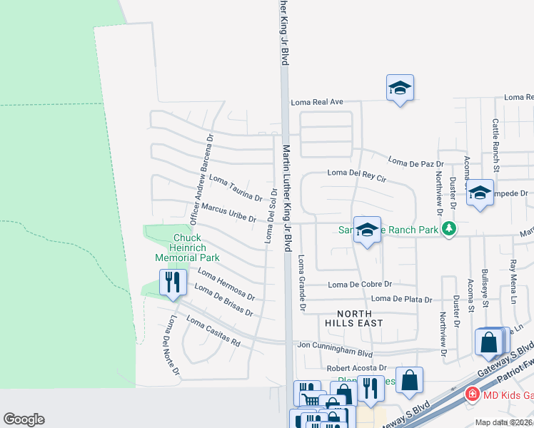 map of restaurants, bars, coffee shops, grocery stores, and more near 11201 Loma Del Sol Drive in El Paso