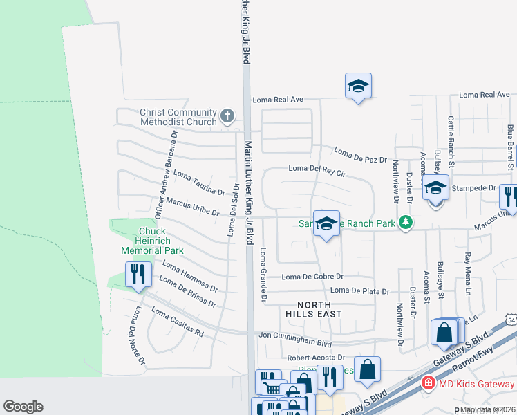 map of restaurants, bars, coffee shops, grocery stores, and more near 4613 Loma Del Rey Circle in El Paso