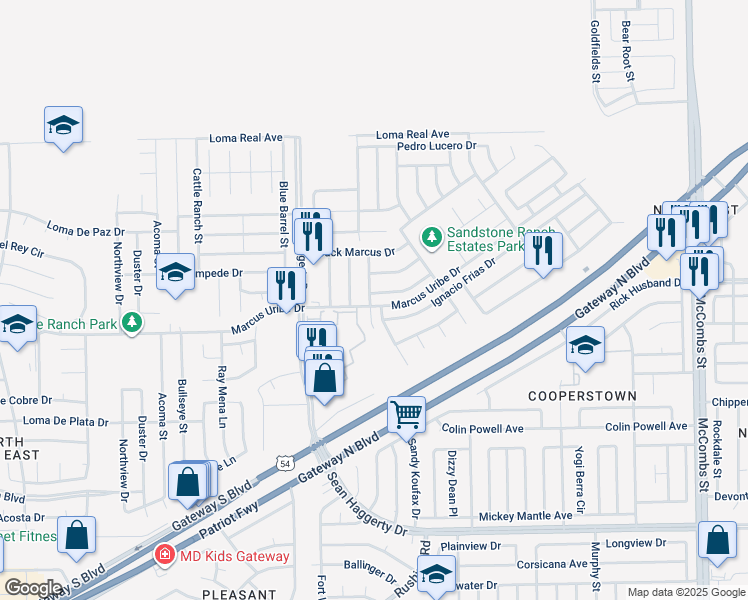 map of restaurants, bars, coffee shops, grocery stores, and more near 5332 Isaias Avalos Lane in El Paso