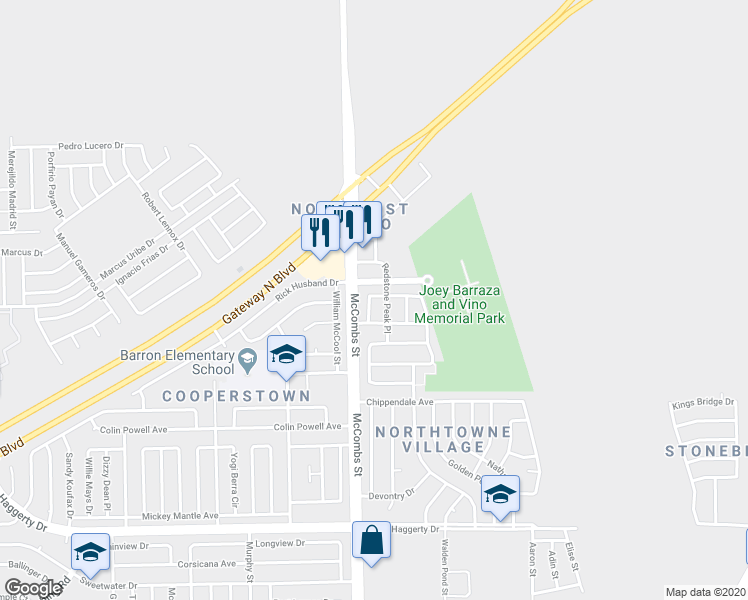 map of restaurants, bars, coffee shops, grocery stores, and more near 5985 Redstone Rim Drive in El Paso