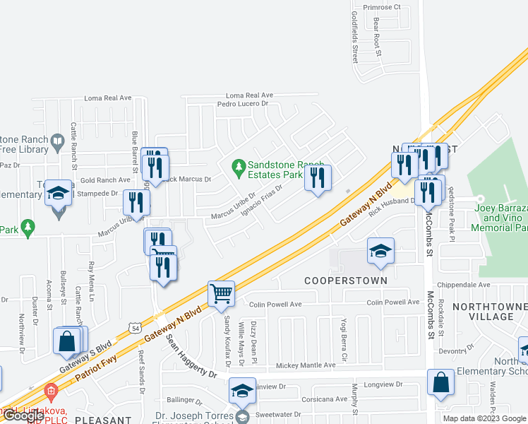 map of restaurants, bars, coffee shops, grocery stores, and more near 11329 Santiago Roque Drive in El Paso