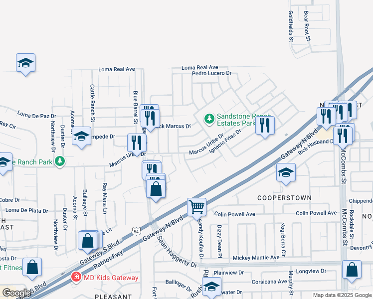 map of restaurants, bars, coffee shops, grocery stores, and more near 5344 Isaias Avalos Lane in El Paso