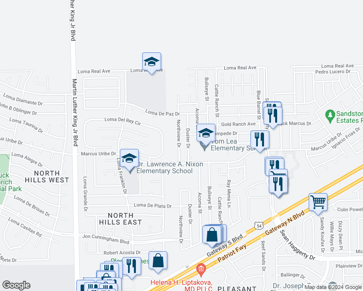 map of restaurants, bars, coffee shops, grocery stores, and more near 11232 Northview Drive in El Paso