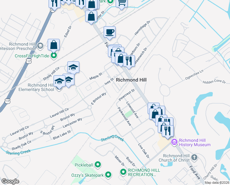 map of restaurants, bars, coffee shops, grocery stores, and more near 36 Ross Way in Richmond Hill
