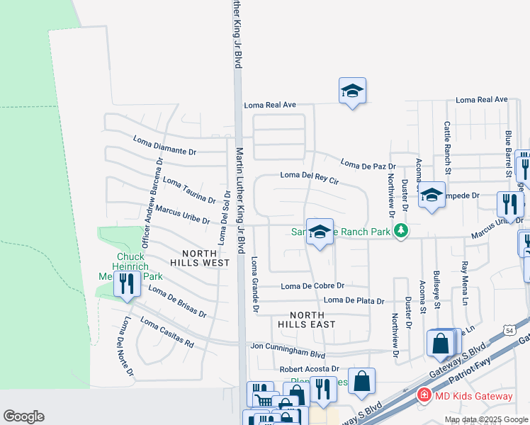 map of restaurants, bars, coffee shops, grocery stores, and more near 4601 Loma Del Rey Circle in El Paso