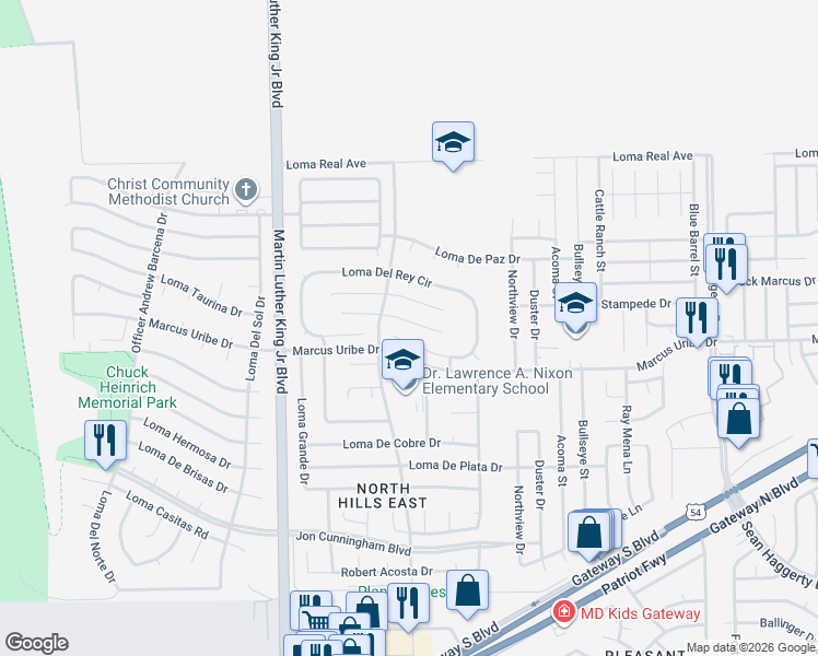 map of restaurants, bars, coffee shops, grocery stores, and more near 4800-4898 Loma Del Rey Circle in El Paso