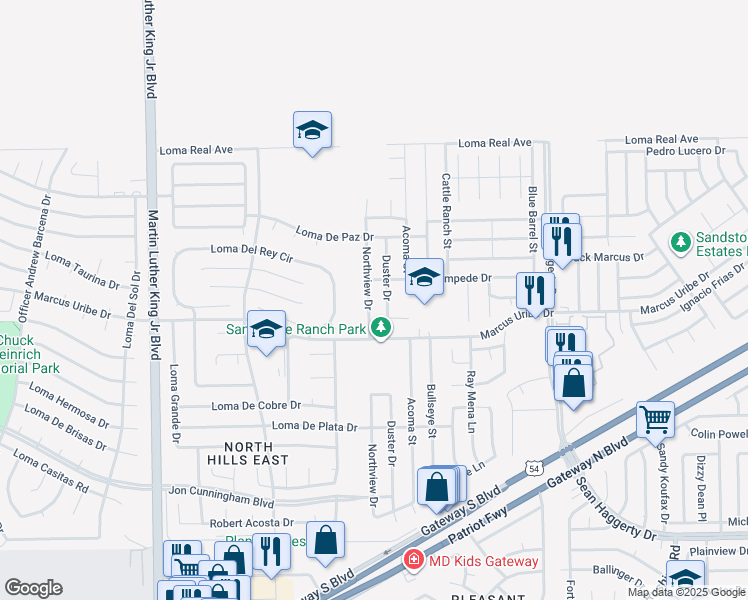 map of restaurants, bars, coffee shops, grocery stores, and more near 11225 Northview Drive in El Paso