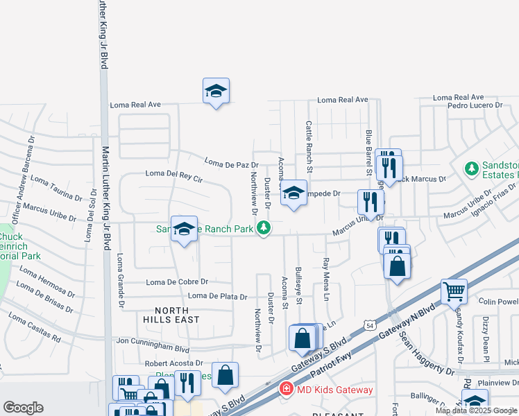 map of restaurants, bars, coffee shops, grocery stores, and more near 11225 Northview Drive in El Paso