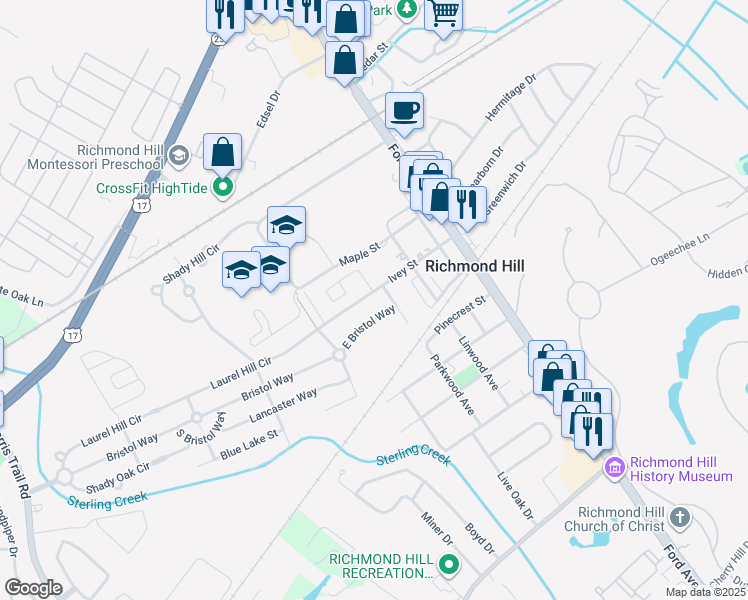 map of restaurants, bars, coffee shops, grocery stores, and more near 297 Ivey Street in Richmond Hill