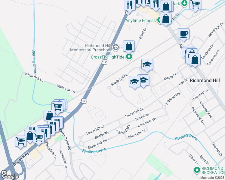 map of restaurants, bars, coffee shops, grocery stores, and more near 95 Shady Hill Circle in Richmond Hill