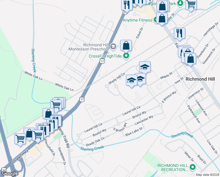 map of restaurants, bars, coffee shops, grocery stores, and more near 95 Shady Hill Circle in Richmond Hill
