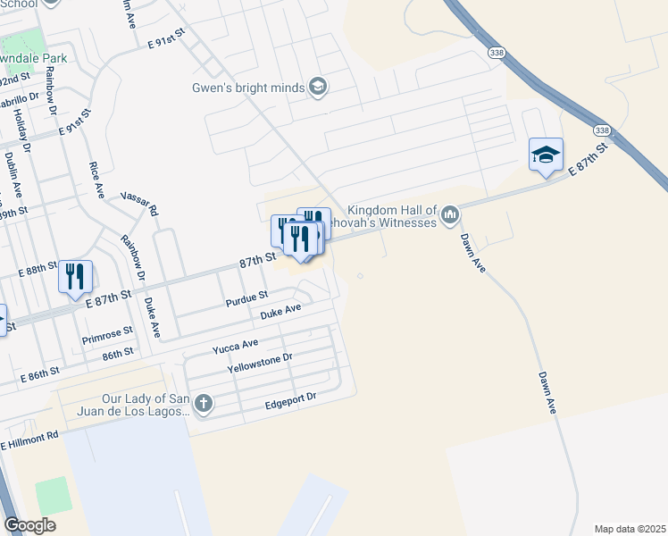 map of restaurants, bars, coffee shops, grocery stores, and more near 980 87th Street in Odessa