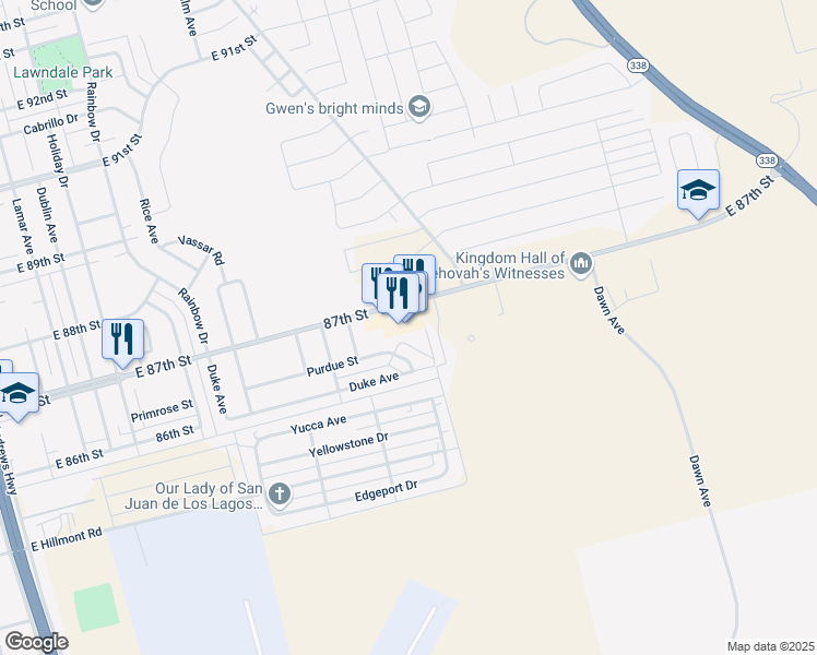 map of restaurants, bars, coffee shops, grocery stores, and more near 980 87th Street in Odessa