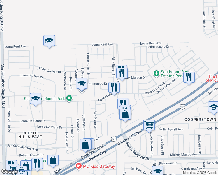 map of restaurants, bars, coffee shops, grocery stores, and more near 11217 Cactus Rose Place in El Paso
