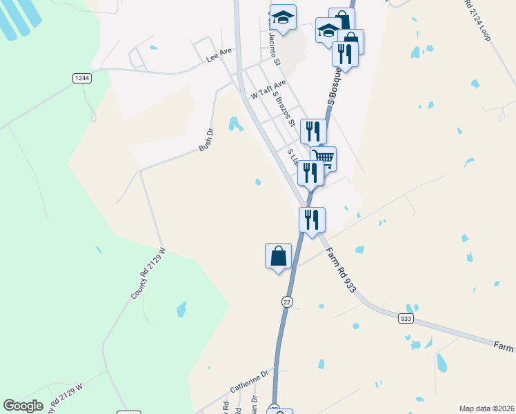 map of restaurants, bars, coffee shops, grocery stores, and more near in Whitney