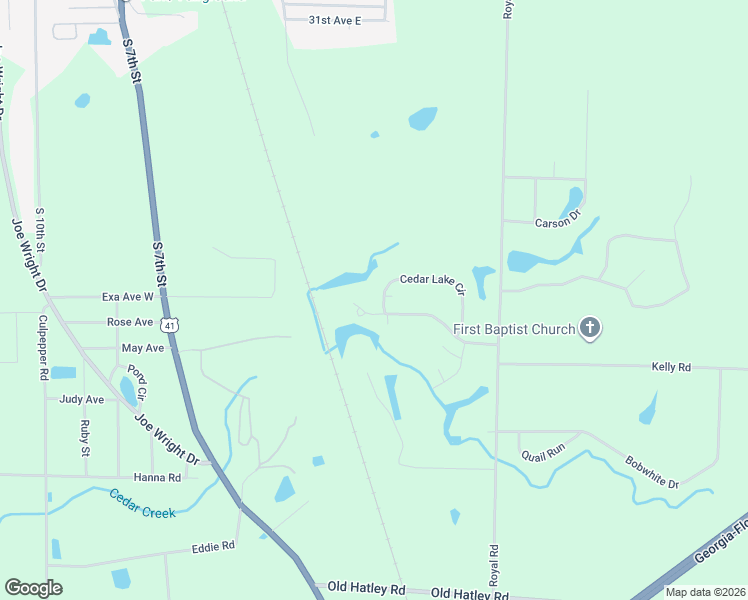 map of restaurants, bars, coffee shops, grocery stores, and more near 301 Cedar Lake Circle in Cordele