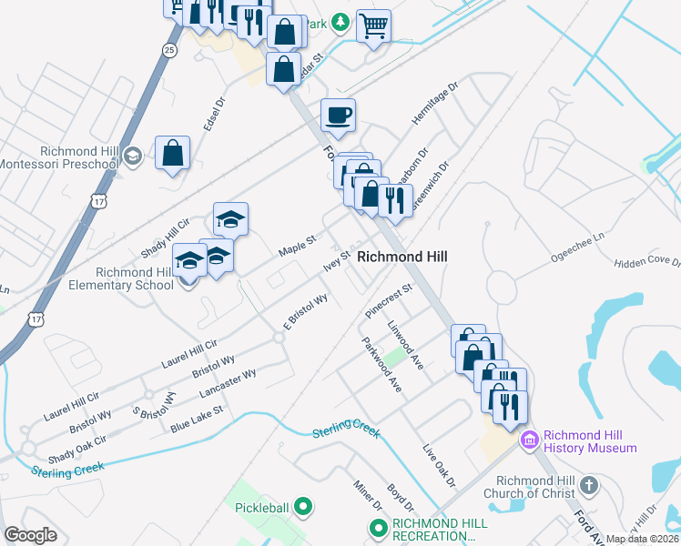 map of restaurants, bars, coffee shops, grocery stores, and more near 139 Ivey Street in Richmond Hill