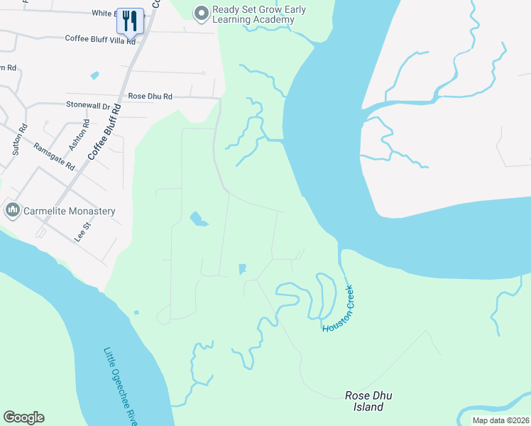map of restaurants, bars, coffee shops, grocery stores, and more near 523 Rose Dhu Road in Savannah