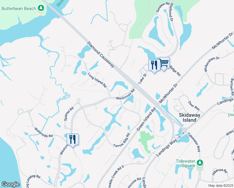 map of restaurants, bars, coffee shops, grocery stores, and more near 4 Low Country Lane in Savannah