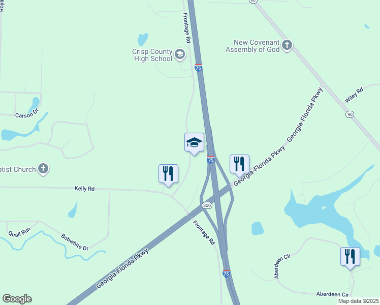 map of restaurants, bars, coffee shops, grocery stores, and more near 2402 Frontage Road in Cordele