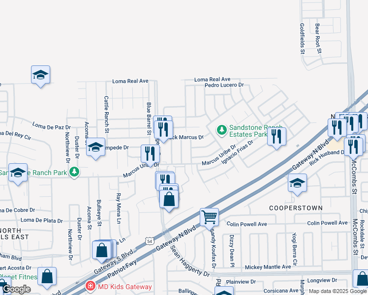 map of restaurants, bars, coffee shops, grocery stores, and more near 11437 Marcos Lucero Place in El Paso