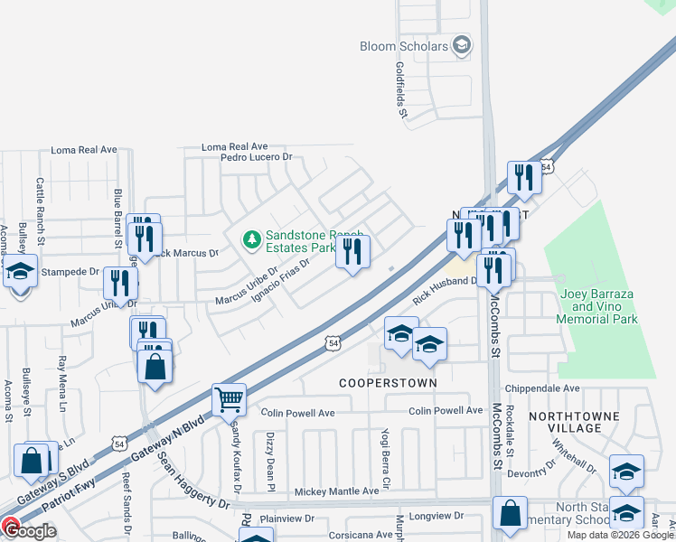 map of restaurants, bars, coffee shops, grocery stores, and more near 5488 Francisco Roque Drive in El Paso