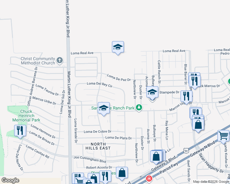 map of restaurants, bars, coffee shops, grocery stores, and more near 4722 Loma Del Rey Circle in El Paso