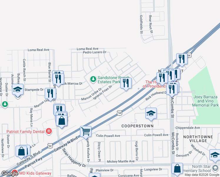 map of restaurants, bars, coffee shops, grocery stores, and more near 5460 Ignacio Frias Drive in El Paso
