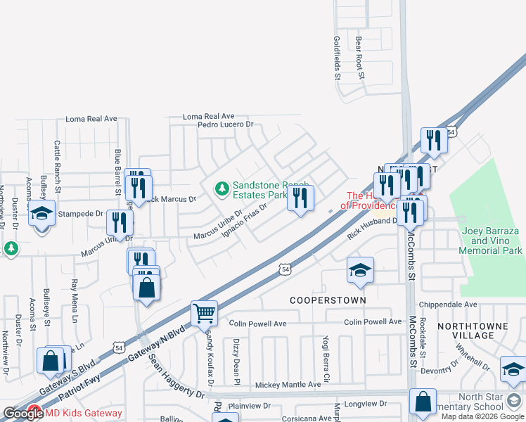 map of restaurants, bars, coffee shops, grocery stores, and more near 5460 Ignacio Frias Drive in El Paso