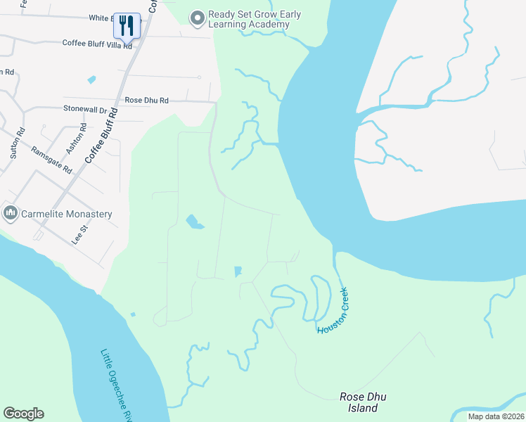 map of restaurants, bars, coffee shops, grocery stores, and more near 523 Rose Dhu Road in Savannah