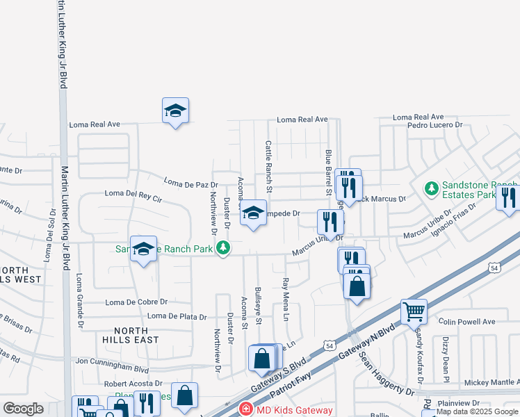 map of restaurants, bars, coffee shops, grocery stores, and more near 11264 Bullseye Street in El Paso