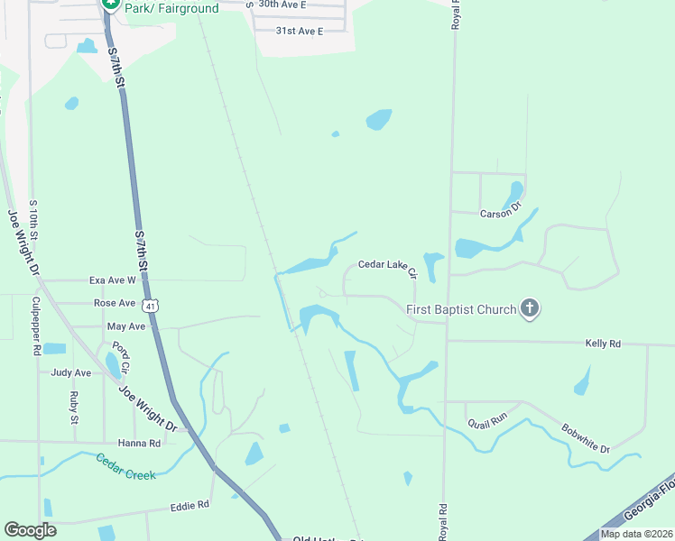 map of restaurants, bars, coffee shops, grocery stores, and more near 301 Cedar Lake Circle in Cordele