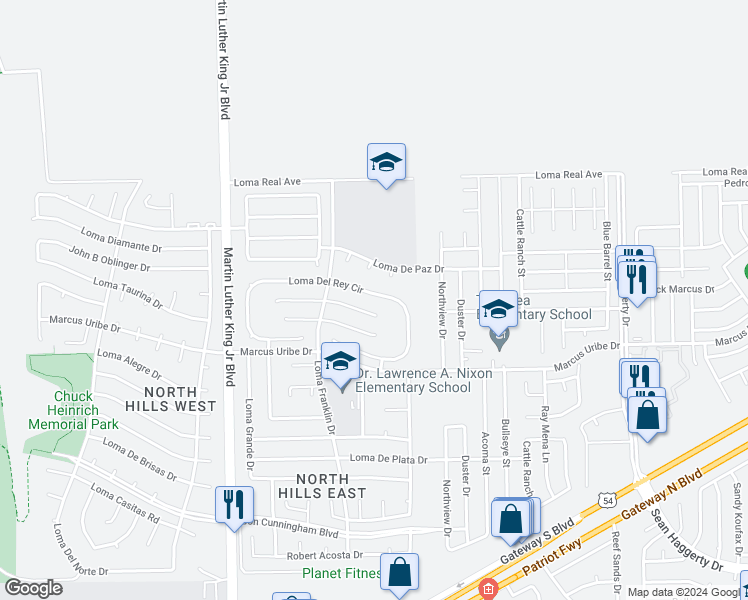 map of restaurants, bars, coffee shops, grocery stores, and more near 4722 Loma Del Rey Circle in El Paso