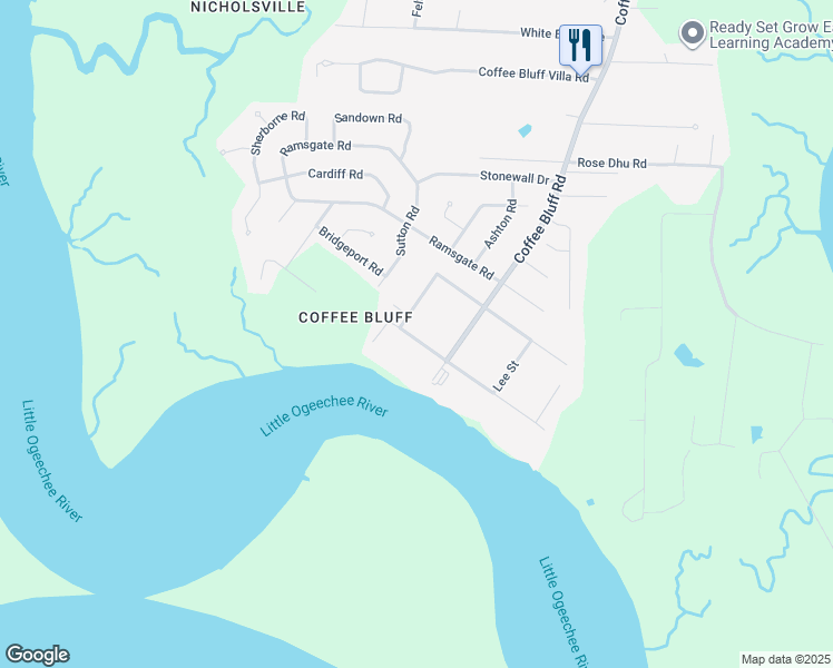 map of restaurants, bars, coffee shops, grocery stores, and more near 14 West Back Road in Savannah