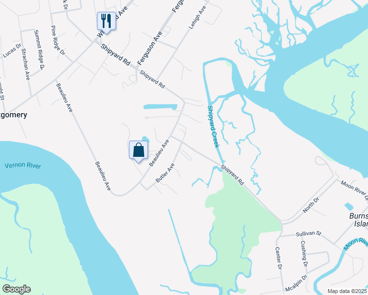 map of restaurants, bars, coffee shops, grocery stores, and more near 101 Shipyard Road in Savannah