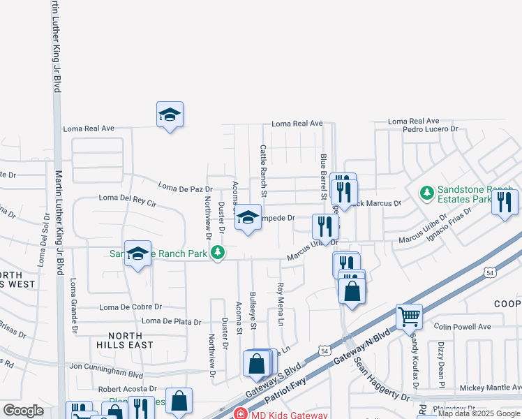 map of restaurants, bars, coffee shops, grocery stores, and more near 11264 Bullseye Street in El Paso