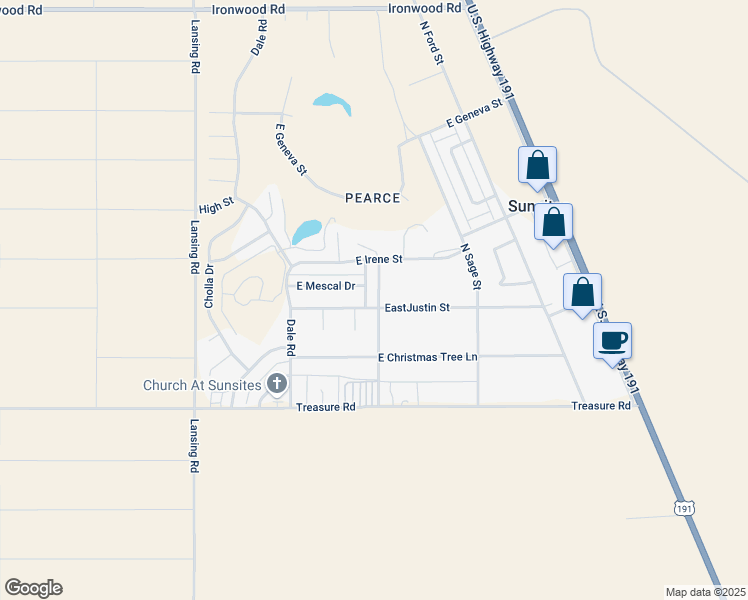 map of restaurants, bars, coffee shops, grocery stores, and more near 213 North Tracy Road in Cochise County