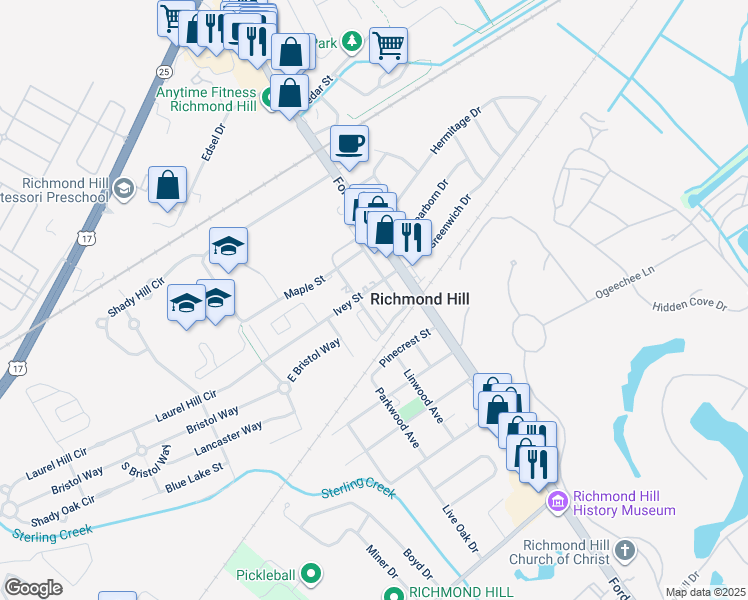 map of restaurants, bars, coffee shops, grocery stores, and more near 139 Ivey Street in Richmond Hill