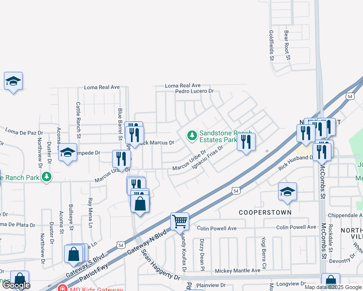 map of restaurants, bars, coffee shops, grocery stores, and more near 5393 Jose Duran Lane in El Paso
