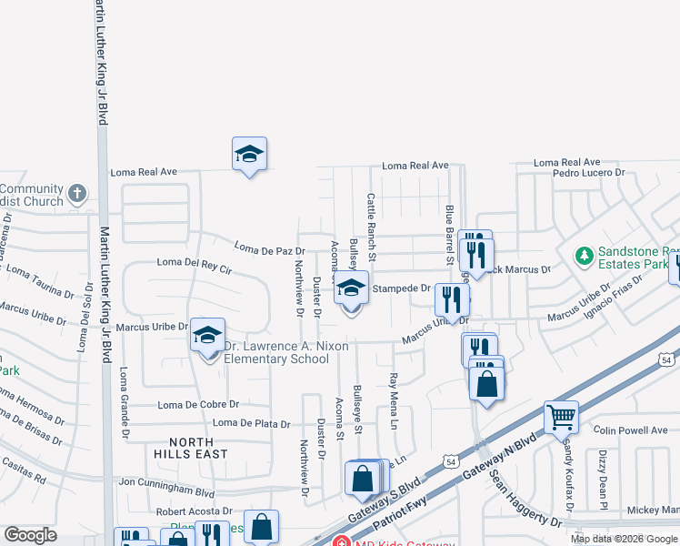 map of restaurants, bars, coffee shops, grocery stores, and more near 11269 Acoma Street in El Paso