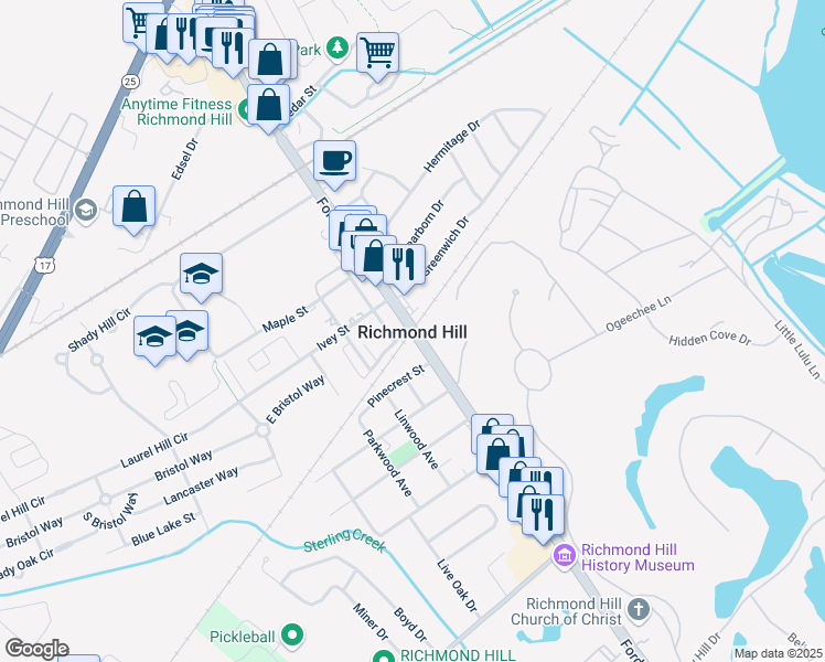 map of restaurants, bars, coffee shops, grocery stores, and more near in Richmond Hill