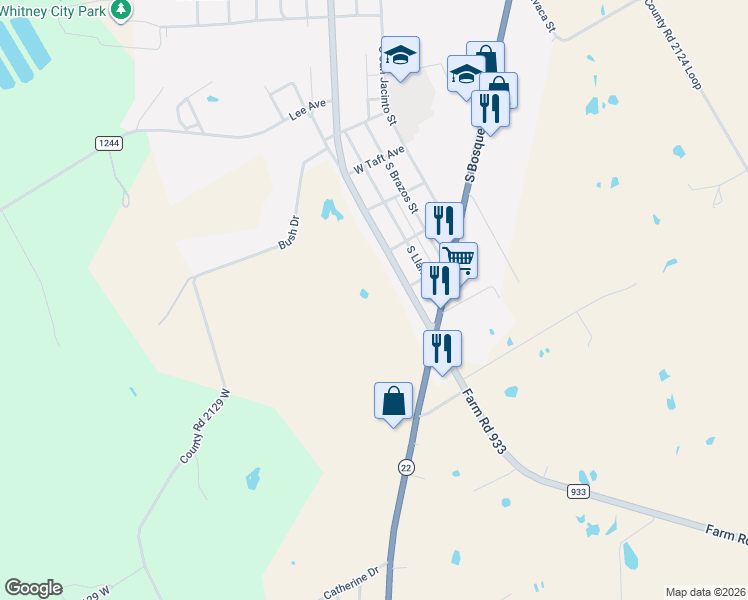 map of restaurants, bars, coffee shops, grocery stores, and more near 708 South Colorado Street in Whitney