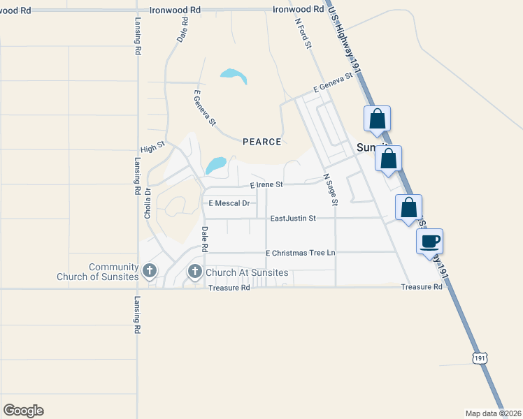 map of restaurants, bars, coffee shops, grocery stores, and more near 213 North Tracy Road in Cochise County