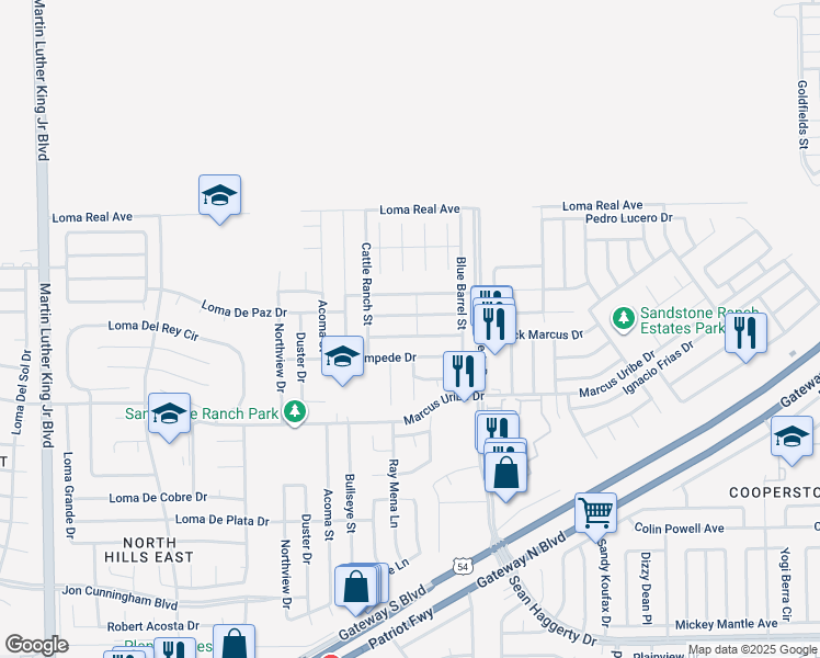 map of restaurants, bars, coffee shops, grocery stores, and more near 4941 Gold Ranch Avenue in El Paso
