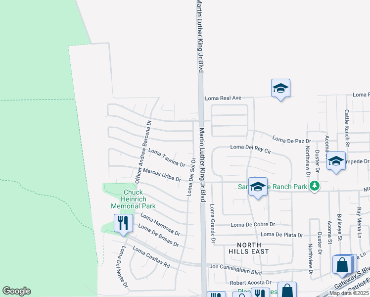 map of restaurants, bars, coffee shops, grocery stores, and more near 4372 Loma Rica Way in El Paso
