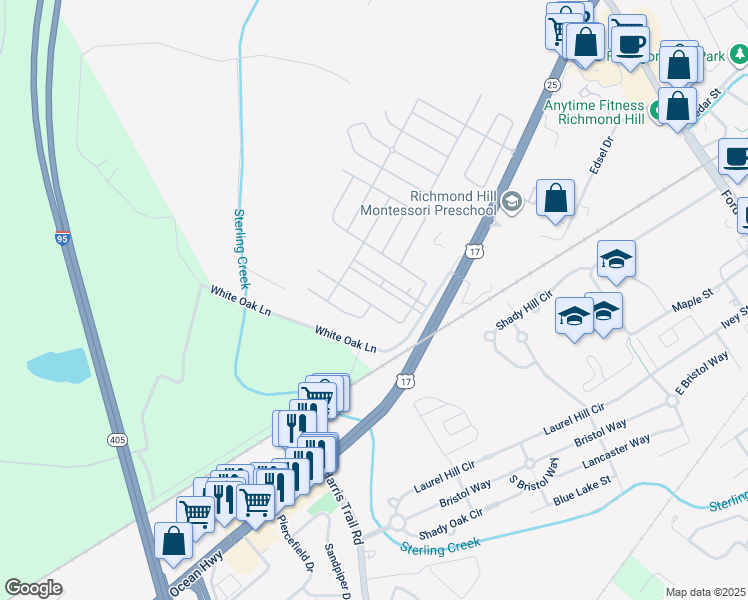 map of restaurants, bars, coffee shops, grocery stores, and more near 148 Savannah Lane in Richmond Hill