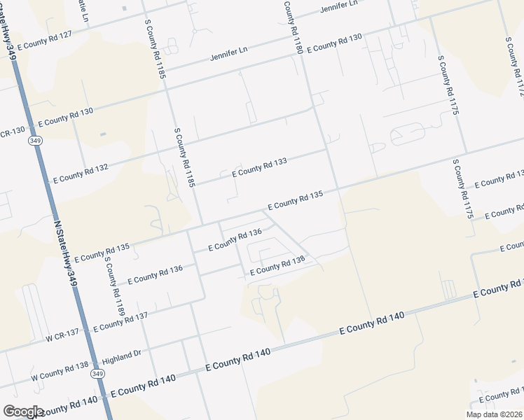 map of restaurants, bars, coffee shops, grocery stores, and more near 785 East County Road 135 in Midland