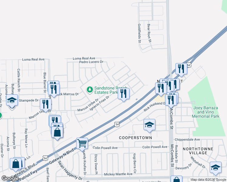 map of restaurants, bars, coffee shops, grocery stores, and more near 11409 Mike Vane Drive in El Paso