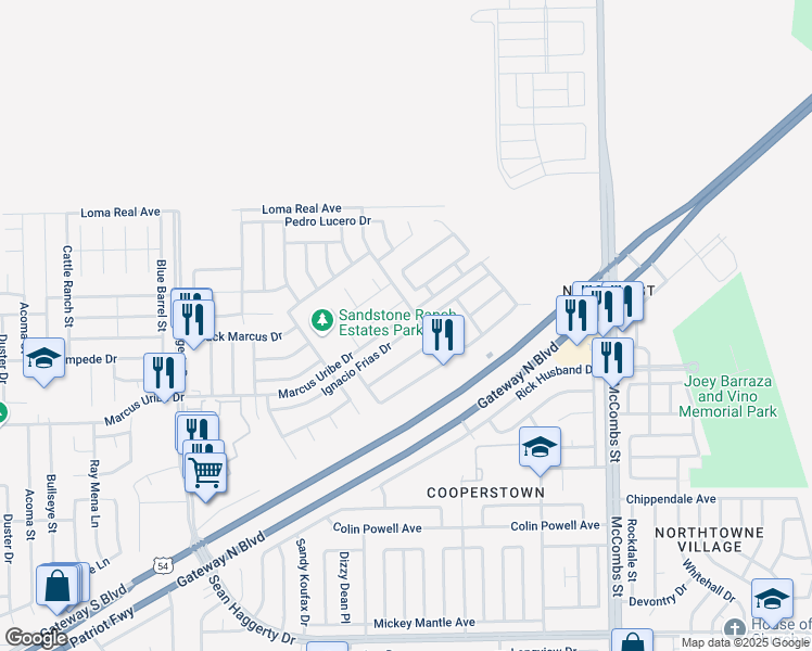 map of restaurants, bars, coffee shops, grocery stores, and more near 11409 Mike Vane Drive in El Paso